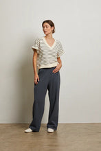 Load image into Gallery viewer, Briggs V-Neck SS Sweatshirt - Natural/Night Stripe
