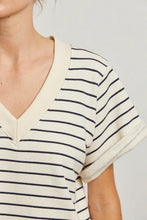 Load image into Gallery viewer, Briggs V-Neck SS Sweatshirt - Natural/Night Stripe