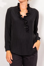 Load image into Gallery viewer, Frilled Neck Blouse - BLACK