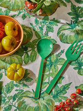 Load image into Gallery viewer, Enamel Emerald Salad Servers