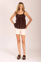 Load image into Gallery viewer, Lido Linen &amp; Lace Top - Chocolate