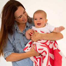 Load image into Gallery viewer, Holiday Patterned Baby Swaddle - Red &amp; Milk