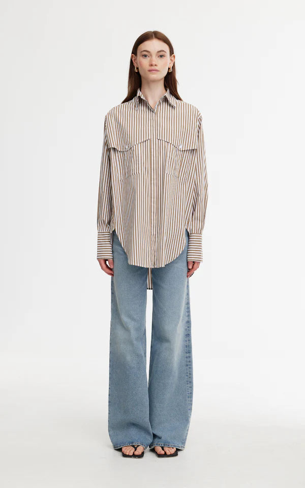 Riley Shirt - Stone/Ivory Stripe