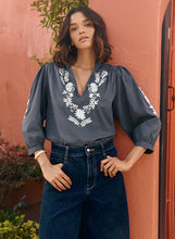 Load image into Gallery viewer, Mexican Embroidered Shirt - Slate/Ecru