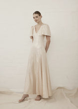 Load image into Gallery viewer, V- Neck Fluted Como Maxi dress - Light Gold