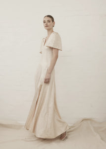 V- Neck Fluted Como Maxi dress - Light Gold