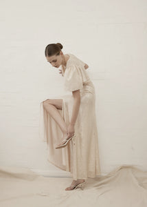 V- Neck Fluted Como Maxi dress - Light Gold