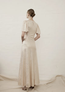 V- Neck Fluted Como Maxi dress - Light Gold