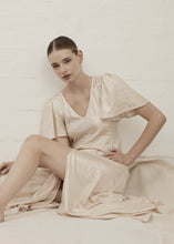 Load image into Gallery viewer, V- Neck Fluted Como Maxi dress - Light Gold
