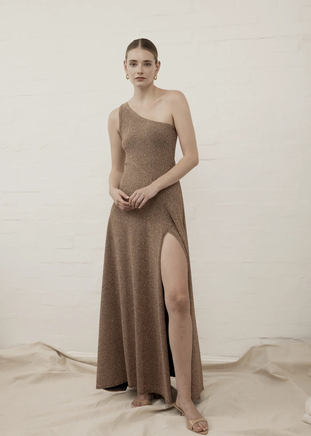 One Shoulder Como Maxi dress - Moet Gold