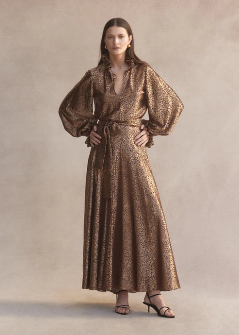Fiesta Maxi Dress - Metallic Gold Leopard