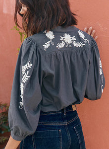 Mexican Embroidered Shirt - Slate/Ecru