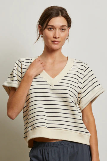 Briggs V-Neck SS Sweatshirt - Natural/Night Stripe