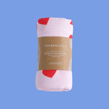 Load image into Gallery viewer, Cherry Heart Organic Cotton Baby Muslin Wrap - Candy &amp; Red