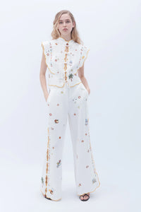 Vacay All Day Scallop Tie Top- Pearl