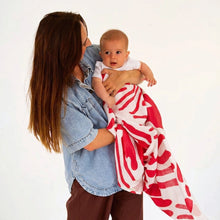 Load image into Gallery viewer, Holiday Patterned Baby Swaddle - Red &amp; Milk
