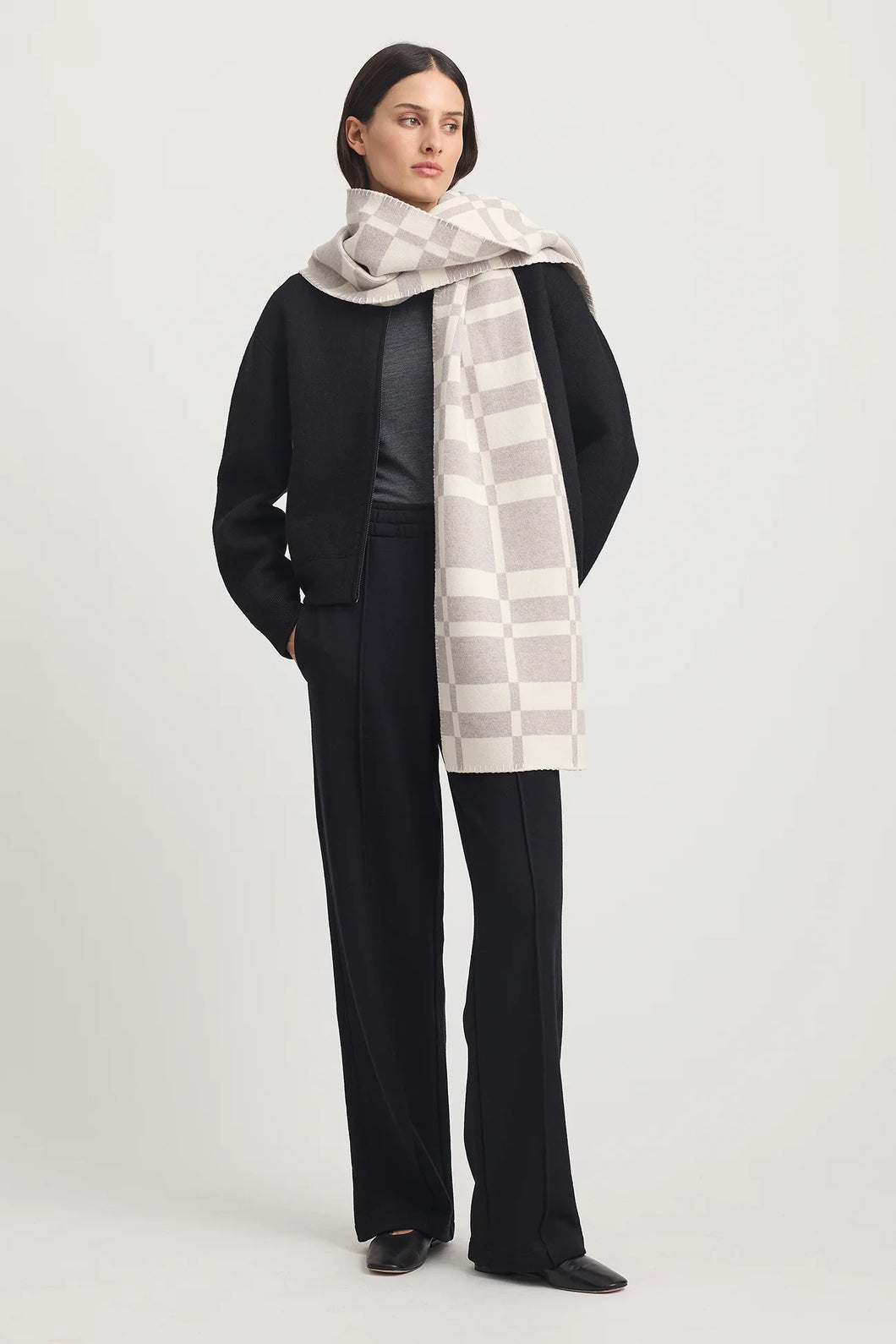Abstract Checked Scarf - Light Oat