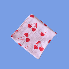 Load image into Gallery viewer, Cherry Heart Organic Cotton Baby Muslin Wrap - Candy &amp; Red