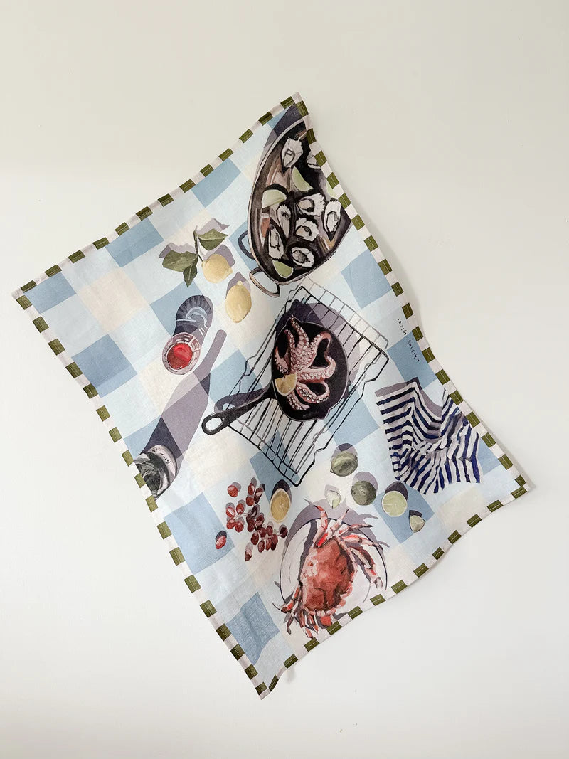 Linen Tea Towel - Seafood Spread