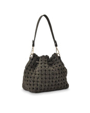 Load image into Gallery viewer, Box Weave Bucket Bag - Khaki Microsuede