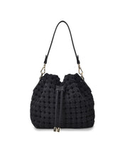 Load image into Gallery viewer, Box Weave Bucket Bag - Black Microsuede