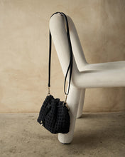 Load image into Gallery viewer, Box Weave Bucket Bag - Navy Microsuede