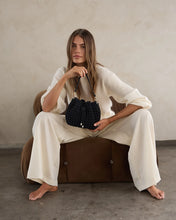 Load image into Gallery viewer, Box Weave Bucket Bag - Navy Microsuede