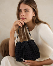 Load image into Gallery viewer, Box Weave Bucket Bag - Navy Microsuede