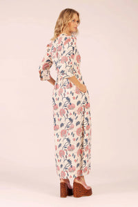 Mary Maxi Dress - Capri Pink/Blue Cotton & Lurex