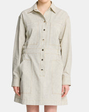Load image into Gallery viewer, Dana Mini Dress - Charcoal &amp; Cream Fine Stripe