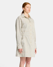 Load image into Gallery viewer, Dana Mini Dress - Charcoal &amp; Cream Fine Stripe