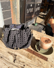 Load image into Gallery viewer, Box Weave Bucket Bag - Navy Microsuede