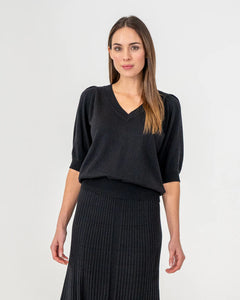 Evita Short Sleeve  Knit - Black