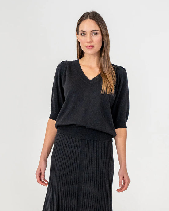 Evita Short Sleeve  Knit - Black