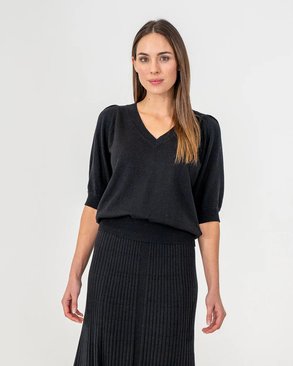Evita Short Sleeve  Knit - Black