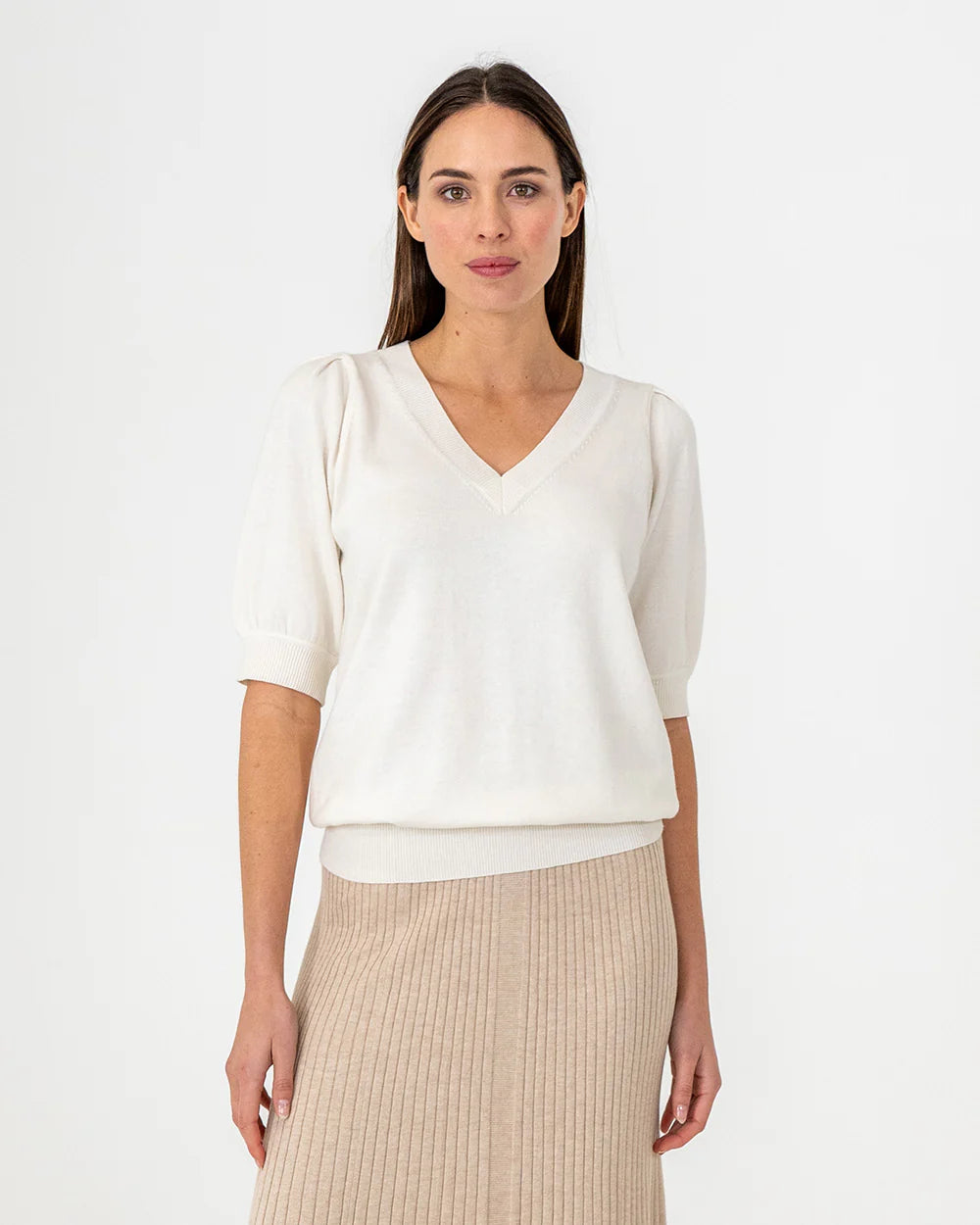 Evita Short Sleeve  Knit - Chalk
