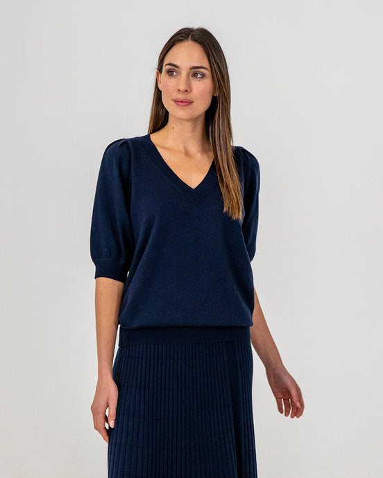 Evita Short Sleeve  Knit - Navy