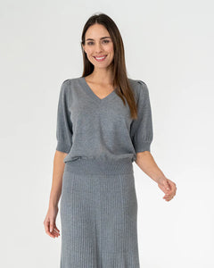 Evita Short Sleeve  Knit - Thunder Grey