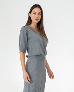 Evita Short Sleeve  Knit - Thunder Grey