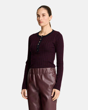 Load image into Gallery viewer, Henley Stripe Knit - Navy/Pinot