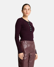 Load image into Gallery viewer, Henley Stripe Knit - Navy/Pinot