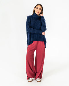 Sinead Roll Neck Knit - Navy Cable