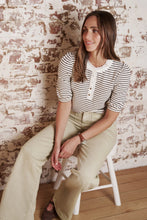 Load image into Gallery viewer, Jacqueline Top - White w/Brown Stripe