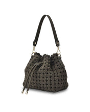 Load image into Gallery viewer, Box Weave Bucket Bag - Khaki Microsuede