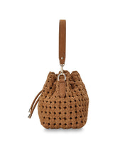Load image into Gallery viewer, Box Weave Bucket Bag - Tan Microsuede