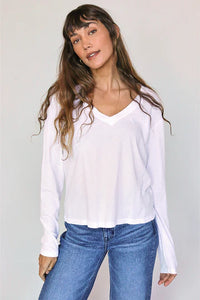 Jimi V Neck Long Sleeve Top - White