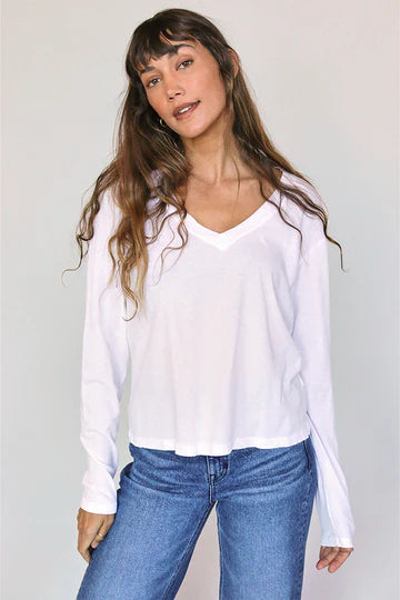 Jimi V Neck Long Sleeve Top - White