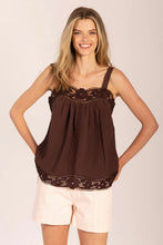 Load image into Gallery viewer, Lido Linen &amp; Lace Top - Chocolate