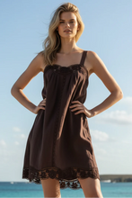 Load image into Gallery viewer, Lido Linen and Lace Mini dress - Chocolate