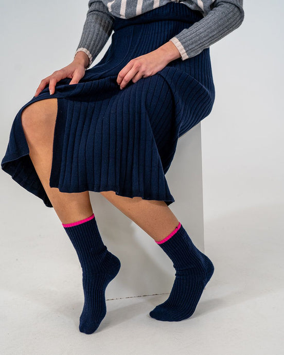 Dayglo Trim Socks - Navy
